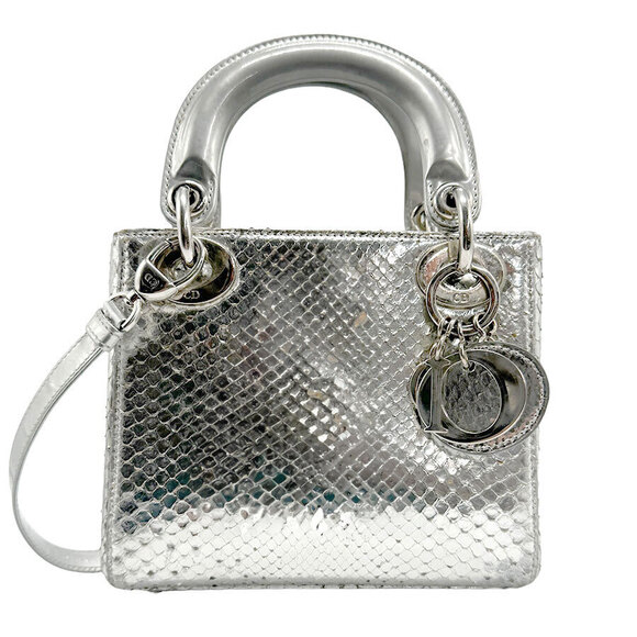 Dior Handbags - Christian Dior Shoulder Bag Python Leather Silver